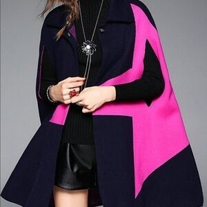 BLUEOXY Star Color Block Navy & Pink Cape. NWOT.